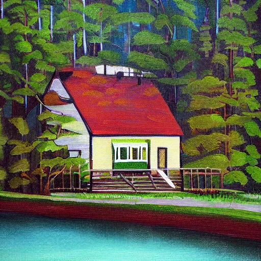 Prompt: a house by the lake painted by jason rainville