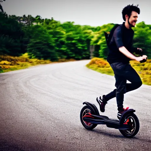 Prompt: man naruto running on electric onewheel unicycle scooter, gopro, sports action, cinematic, product image