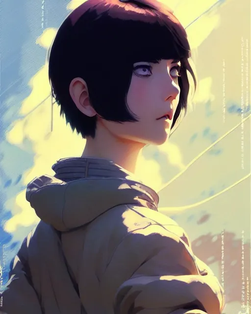 Image similar to a girl with short hair blowing in the wind | | fine detail!! anime!! realistic shaded lighting!! poster by ilya kuvshinov katsuhiro otomo ghost - in - the - shell, magali villeneuve, artgerm, jeremy lipkin and michael garmash and rob rey