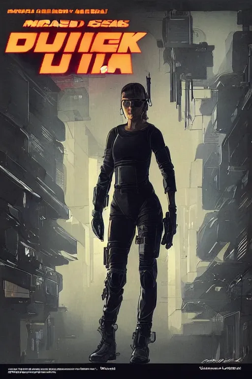 Image similar to Maria. blackops mercenary in near future tactical gear, stealth suit, and cyberpunk headset. Blade Runner 2049. concept art by James Gurney and Mœbius.