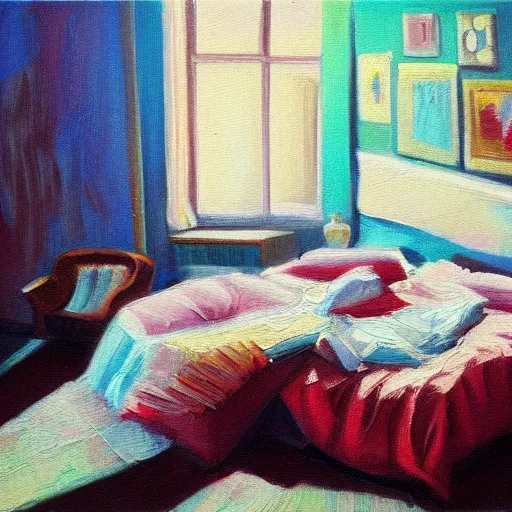 Image similar to a 2 0 0 0 s teen bedroom, oil painting, pale colors, high detail, 8 k, wide angle, trending on artstation,