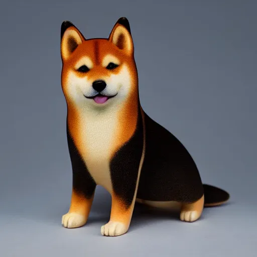 Image similar to a delicious steamed bun in the shape of a shiba inu. studio lighting, high resolution, high quality, dark background