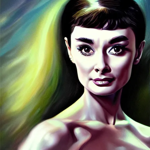 Prompt: audrey hepburn, corpsepaint, d&d, hyper realistic, sharp focus, 4k, fantasy digital painting by boris vallejo