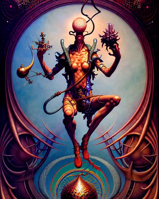 Image similar to the fool tarot card, fantasy character portrait made of fractals, ultra realistic, wide angle, intricate details, the fifth element artifacts, highly detailed by peter mohrbacher, hajime sorayama, wayne barlowe, boris vallejo, aaron horkey, gaston bussiere, craig mullins