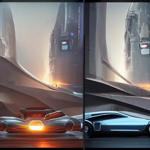 Image similar to sci-fi cars : wall near structure on : the coronation of napoleon painting : and digital billboard in the middle, in style of zaha hadid, suprematism composition, unreal engine 5, keyshot, octane, artstation trending, in lighting of blade runner 2049, ultra high detail, ultra photo realistic, 8k, 16k, in plastic, dark, tilt shift,