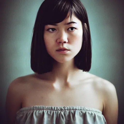 Image similar to a masterpiece portrait photo of a beautiful young woman who looks like a tiny asian mary elizabeth winstead, symmetrical face