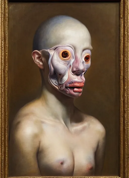 Image similar to strange, looming head, biomorphic painting of a woman with large eyes, pastel colours by, rachel ruysch, jenny saville and charlie immer, highly detailed, emotionally evoking, head in focus, volumetric lighting, oil painting, timeless disturbing masterpiece