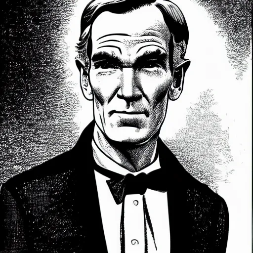 Prompt: franklin booth illustration of bill nye in the matrix