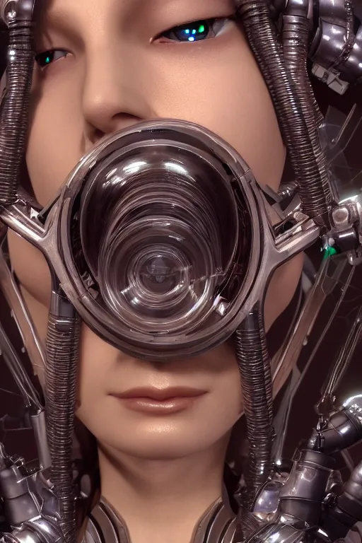 Prompt: close up headshot of a female android, intricately detailed mechanical parts, complicated circuits and wires, unreal engine, path tracing, 8k, artstation