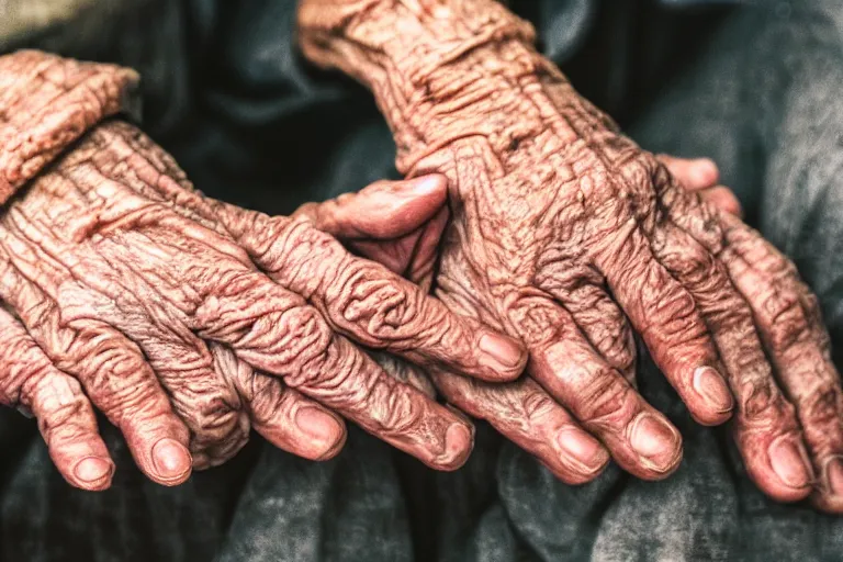 Prompt: close up still of an elderly womans hands