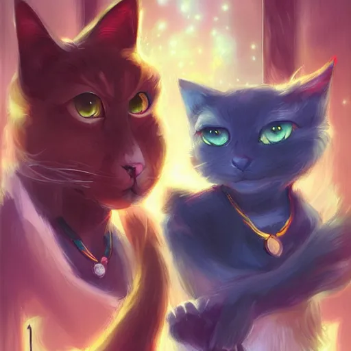 Prompt: meeting of the cats, nighttime, artwork by ross tran