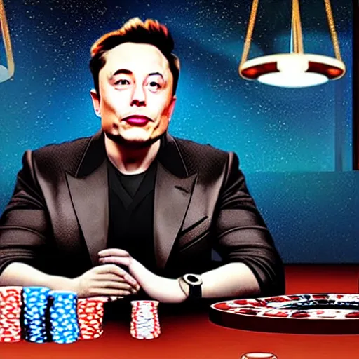 Prompt: UHD photorealistic Elon Musk playing poker with Shiba Inu hyperrealistic, correct details, cosmic dynamic lighting, symmetrical faces, accurate faces, in the style of art nouveau