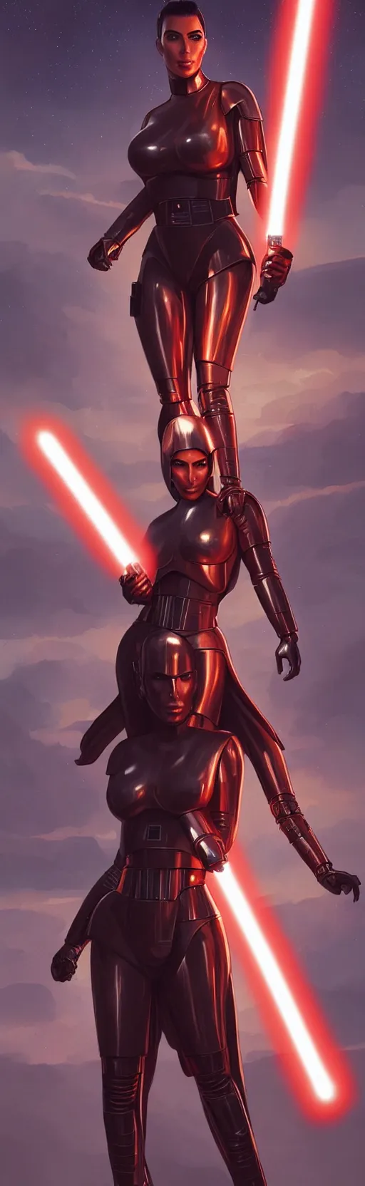 Image similar to kim kardashian : : young woman : : as hot star wars android woman by marvel trading card : : by greg rutkowski, wlop, instagram, unreal engine, ultra hd : :