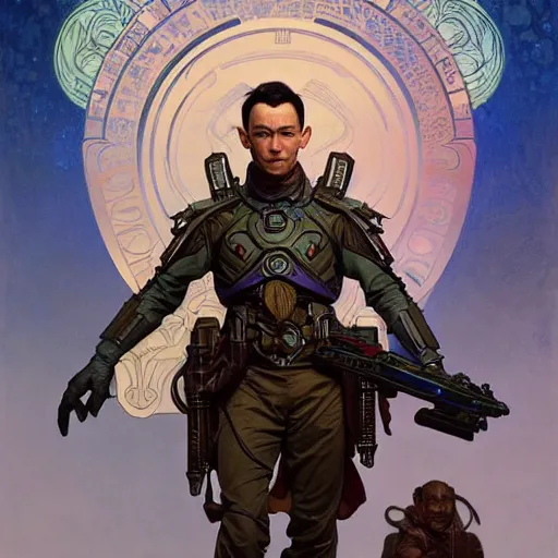 Image similar to planetside joseph gordon - levitt, fantasy, d & d, intricate, detailed, by by alphonse mucha, adolfo hohenstein, alice russell glenny, stanley artgerm lau, greg rutkowski, detailed, trending on artstation, trending on artstation, smooth