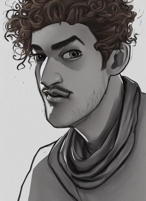 Image similar to illustration drawing of a curly orange hair man as a portrait, style by pixar, digital art, trending on artstation, behance, deviantart