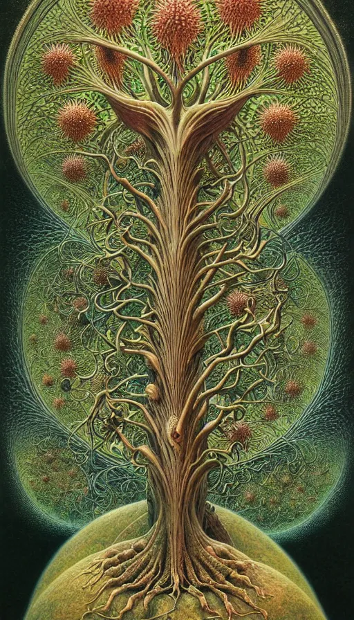 Image similar to tree of life by roger dean and andrew ferez, art forms of nature by ernst haeckel, divine chaos engine, symbolist, visionary, art nouveau, botanical fractal structures, organic, detailed, realistic, surreality