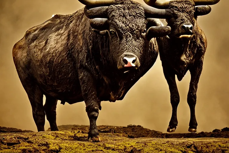 Image similar to wildlife photography bull made of lava by Emmanuel Lubezki