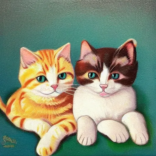 Image similar to very cute cats impasto