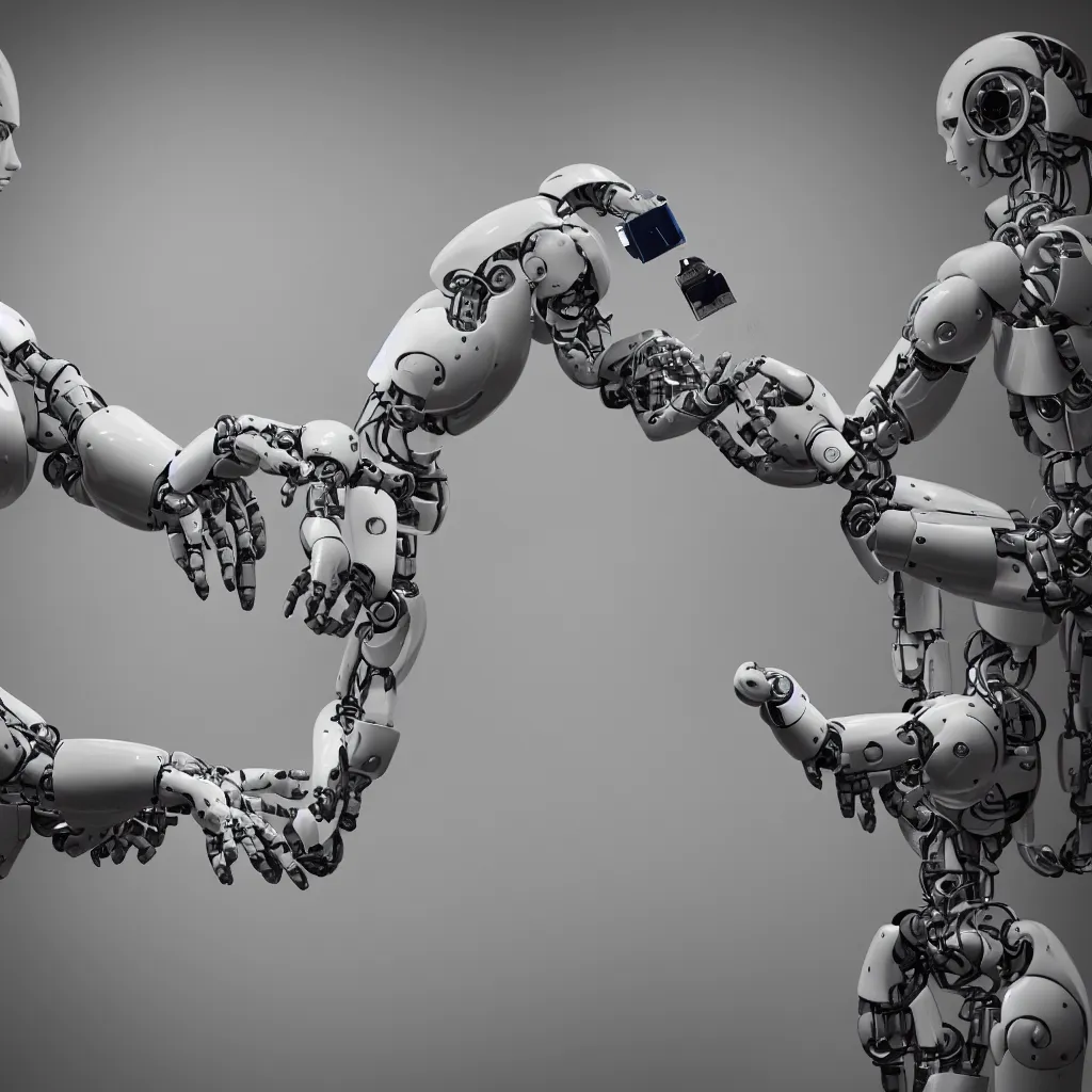 Image similar to a human and an robot holding hands