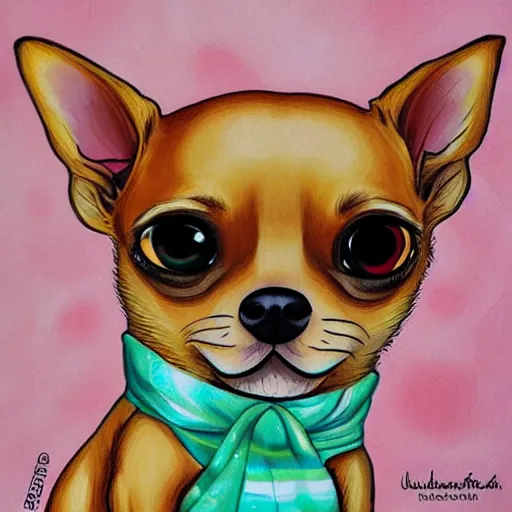 Prompt: a jeremiah ketner illustration of an adorable and cute tan chihuahua