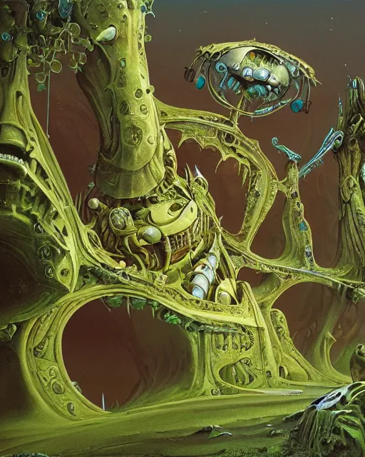 Image similar to art by roger dean, biomechanical, 4 k, hyper detailed