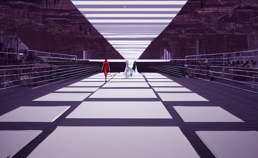 Image similar to Fashion Runway, Catwalk Platform in Temple, Concept Art, Octane, Redshift, 4k