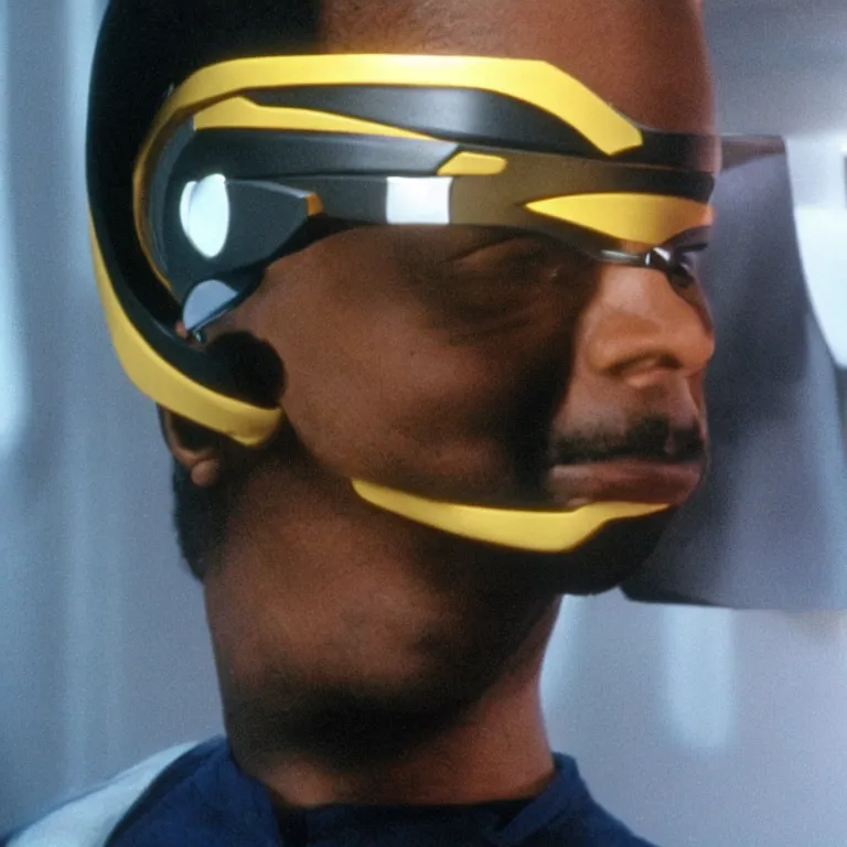 Image similar to geordi laforge super cool futuristic visor on his head, levar burton