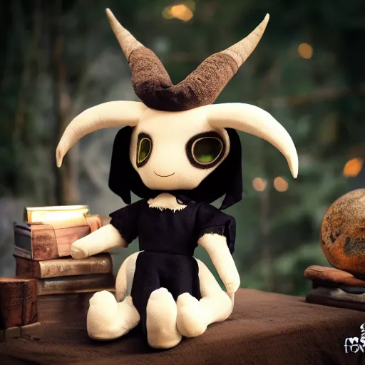 Prompt: cute fumo plush of a ram girl casting a summoning spell, witch, focus, horns, bokeh, vray