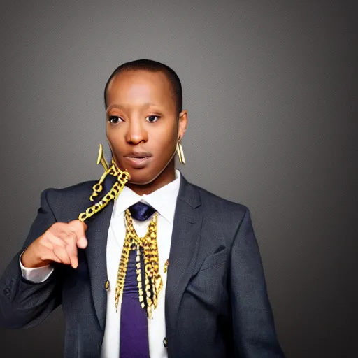 Prompt: portrait of the god Anubis wearing an office suit with a gold necklace, looking at the camera, black background, studio light