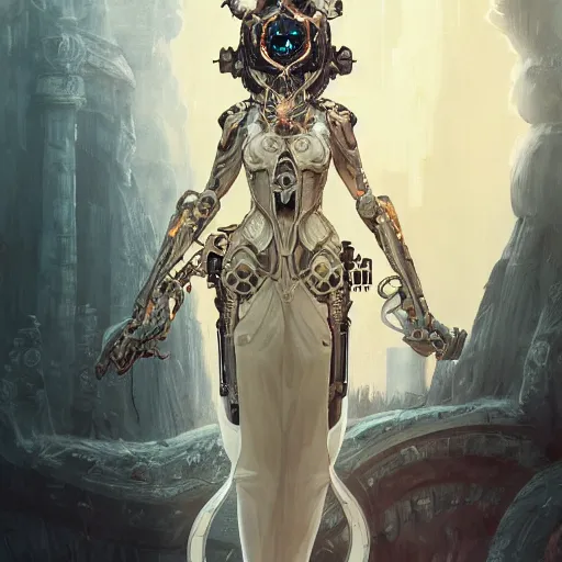 Image similar to a cyborg empress with mask, art nouveau ivory accessories, cyberpunk, darksynth, luxury, concept art by jama jurabaev, extremely detailed, ominous, ethereal, artstation, andree wallin, edvige faini, balaskas, alphonse mucha, symmetry