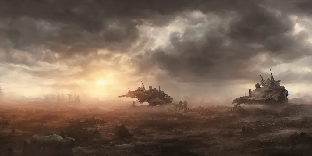 Image similar to the last war, concept art, deviantart, art station, landscape, cinematic lighting, hyper realistic painting