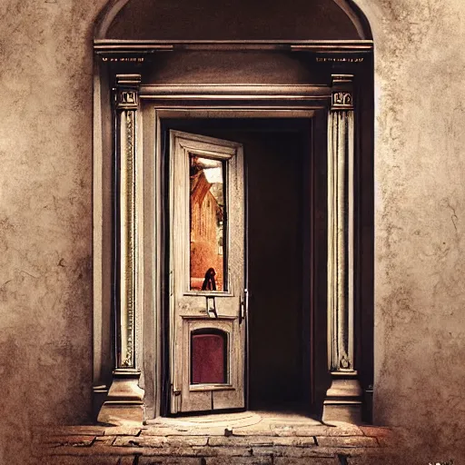 Prompt: illustration of a doorway to a new dimension, realistic painting, classical painting, high definition, digital art, matte painting, very detailed, realistic