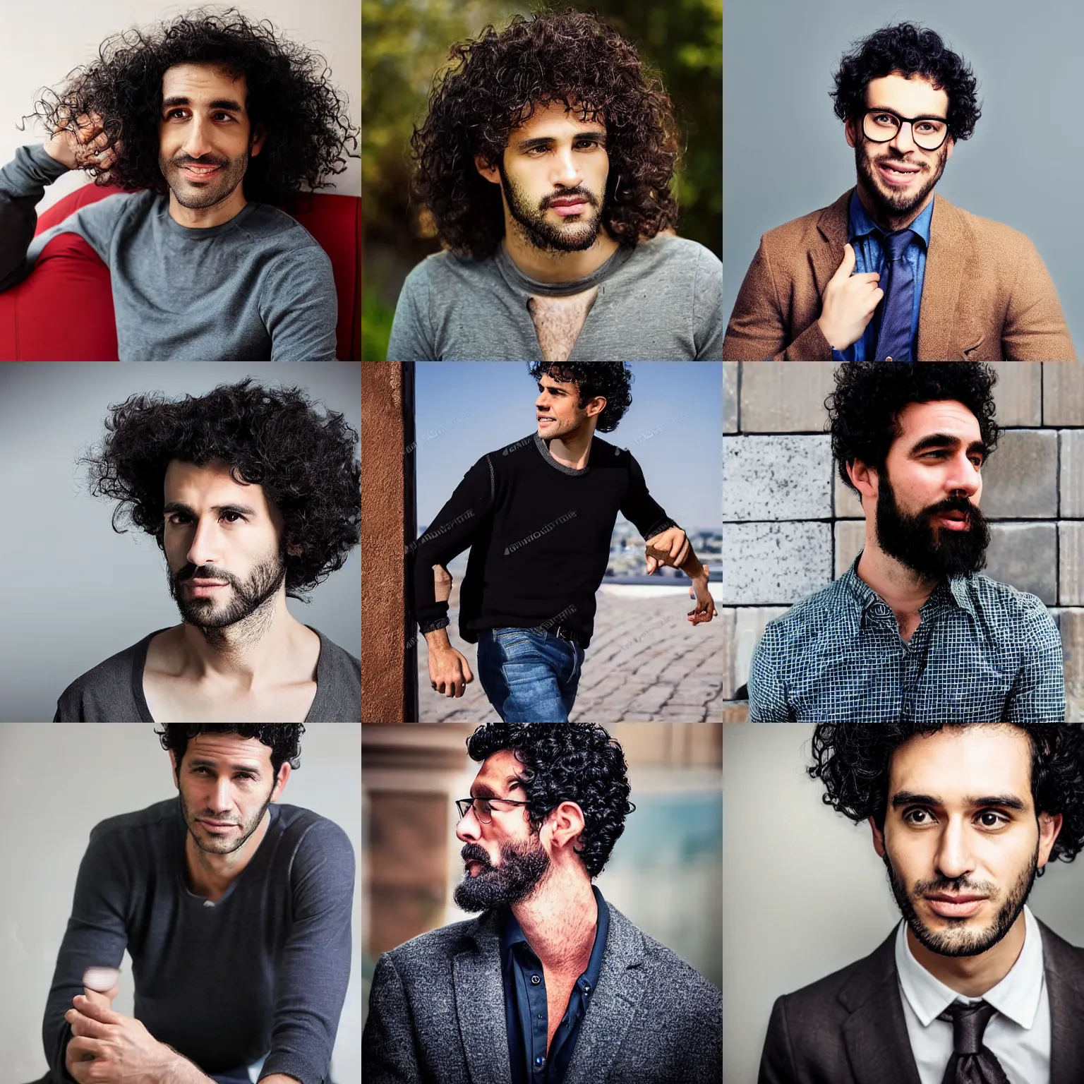 Prompt: European man photograph, black curly hair, 38 years old, good looking , intelligent