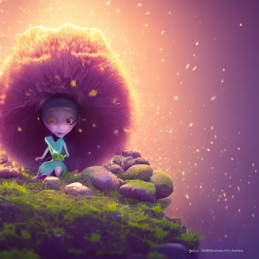 Image similar to tiny witch, vegetation, expressive eyes, floating, rbc, radiolaria, protophyta, micro - organisms, center frame, symmetric, rim light, marine microbiology, bioluminescence, electric, fur, soft, concept art, intricate details, highly detailed, colorful, photorealistic, disney pixar, octane render, iridescent, anime, 8 k