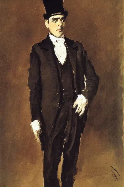 Prompt: portrait of george clooney as a gentleman wearing an edwardian suit and top hat by walter sickert, john singer sargent, and william open