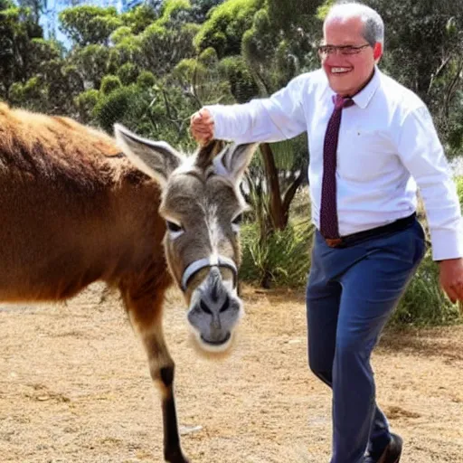 Image similar to scott morrison riding on a donkey