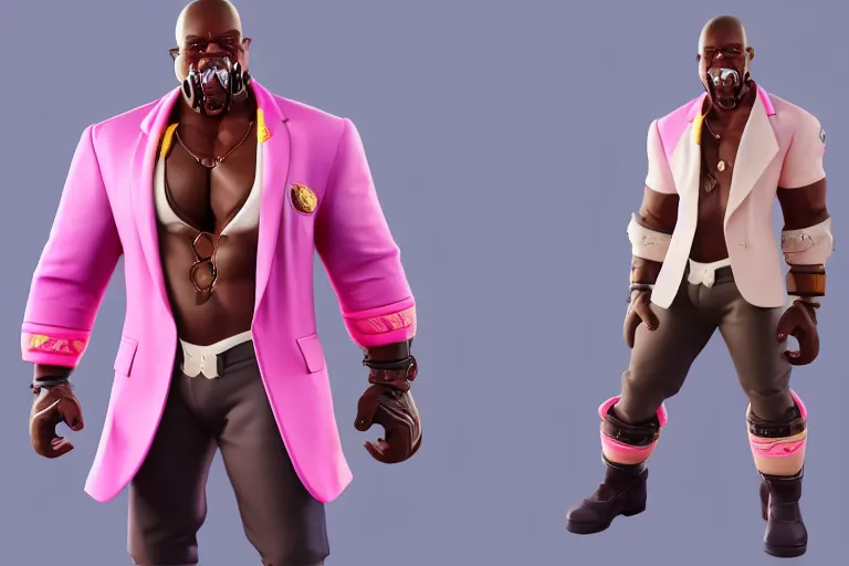 Image similar to doomfist, pink blazer, overwatch game, digital art, high detailed, unreal engine, artstation, 3 d render