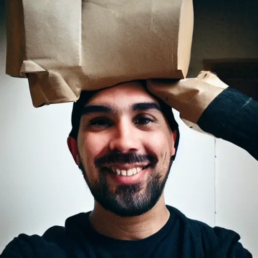 Image similar to Selfie of a man with a shoe on his head.