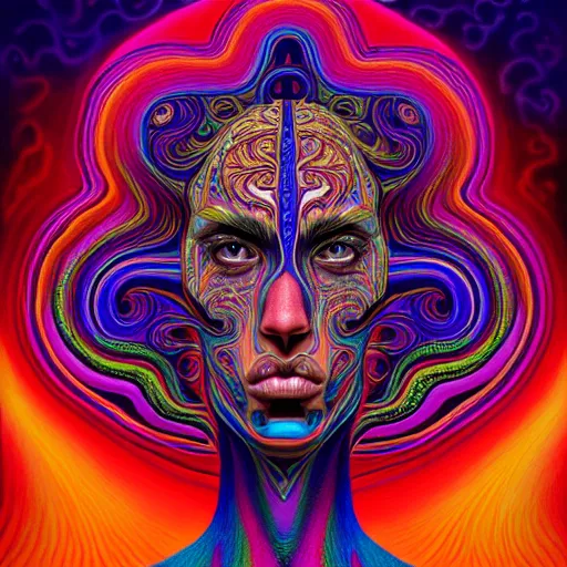 Prompt: An extremely psychedelic portrait of Alex Gray, surreal, LSD, face, detailed, intricate, elegant, lithe, highly detailed, digital painting, artstation, concept art, smooth, sharp focus, illustration
