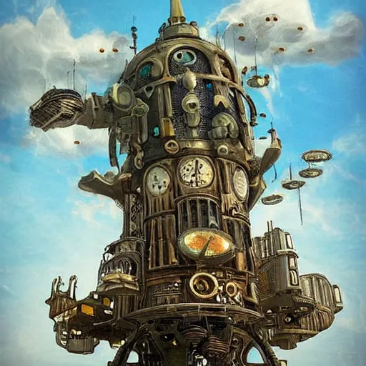 Image similar to flying city in a steel lotus, sky, steampunk!!!, fantasy art, steampunk, masterpiece, octane