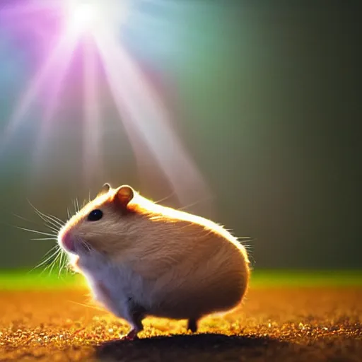 Image similar to hamster flying at the speed of light, colorful, realistic, national geographic