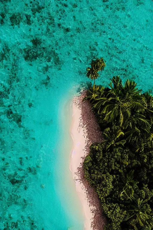 Image similar to Aerial Photo of tropical Beach, turquoise water, calm, volumetric lighting, summer, Cinematic, award winning, photo print.