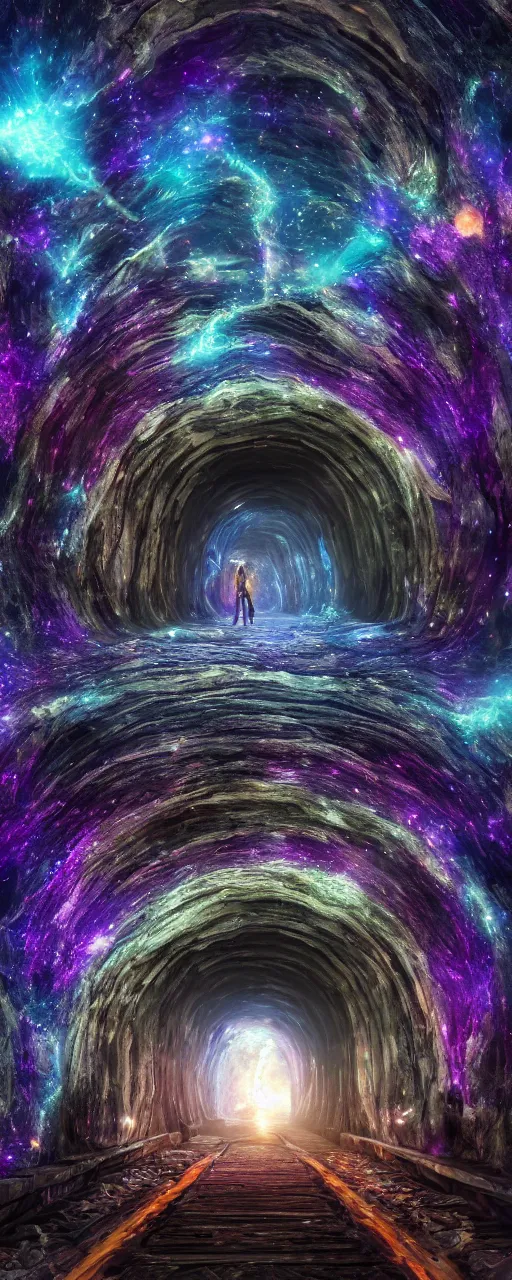 Prompt: tunnel portal made of stars space, cosmic eye, nebulas stars dmt psychedelic cosmos, cosmic, hallucination, night sky cluster milky way constellations, 8 k, artstation, unreal engine, octane render, hdr, surrealistic, glow, photorealistic, volumetric lighting, dreamy, dynamic, mystical