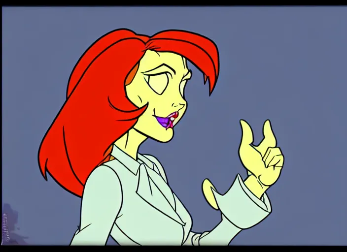 Image similar to dana scully in dragon's lair, shaded cartoon cel, animation model, sharp detail, thin linework, in the style of don bluth, filmation, toei animation, studio trigger, 5 k, hd