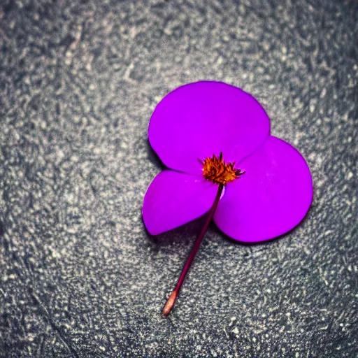 Image similar to closeup photo of 1 lone purple petal flying above a city park, aerial view, shallow depth of field, cinematic, 8 0 mm, f 1. 8