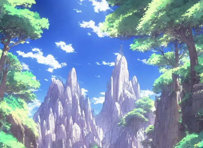 Prompt: A majestic cathedral in sunlight at the base of a mountain, peaceful and serene, incredible perspective, soft lighting, anime scenery by Makoto Shinkai and studio ghibli, very detailed