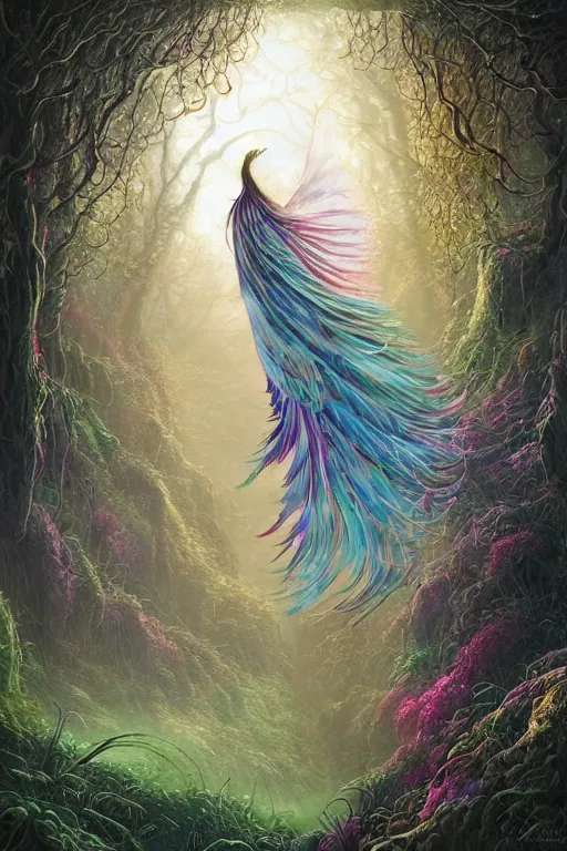 Prompt: wonderdream faeries lady feather wing digital art painting fantasy by hubert robert and lee madgwick and roger dean and jacek yerka, dan mumford and alex grey style, soft lighting, 4 k hd wallpaper illustration character design concept colorful joy atmospheric lighting butterfly