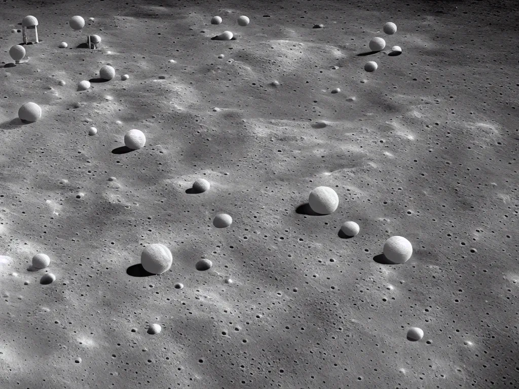 Prompt: lunar landscape with high-tech white moon base, geodesic domes, pipes