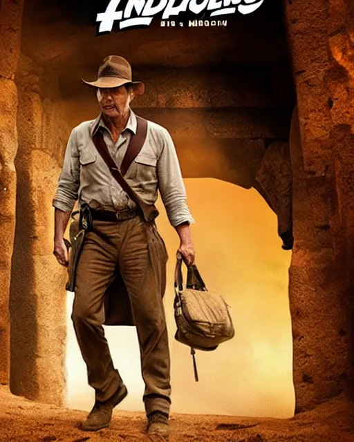 Prompt: Indiana Jones 5 poster, Harrison Ford, Madds Mikkelsen, clean composition
