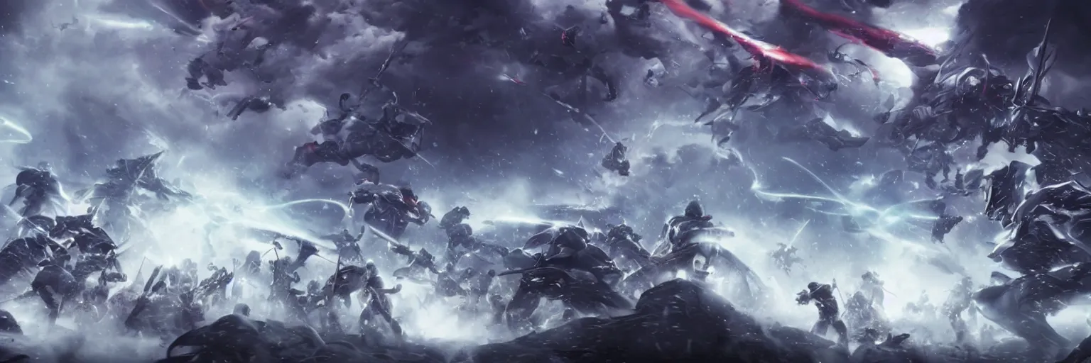 Prompt: an epic cinematic shot of a battle between good and evil for control the ethereal realm, Normandy